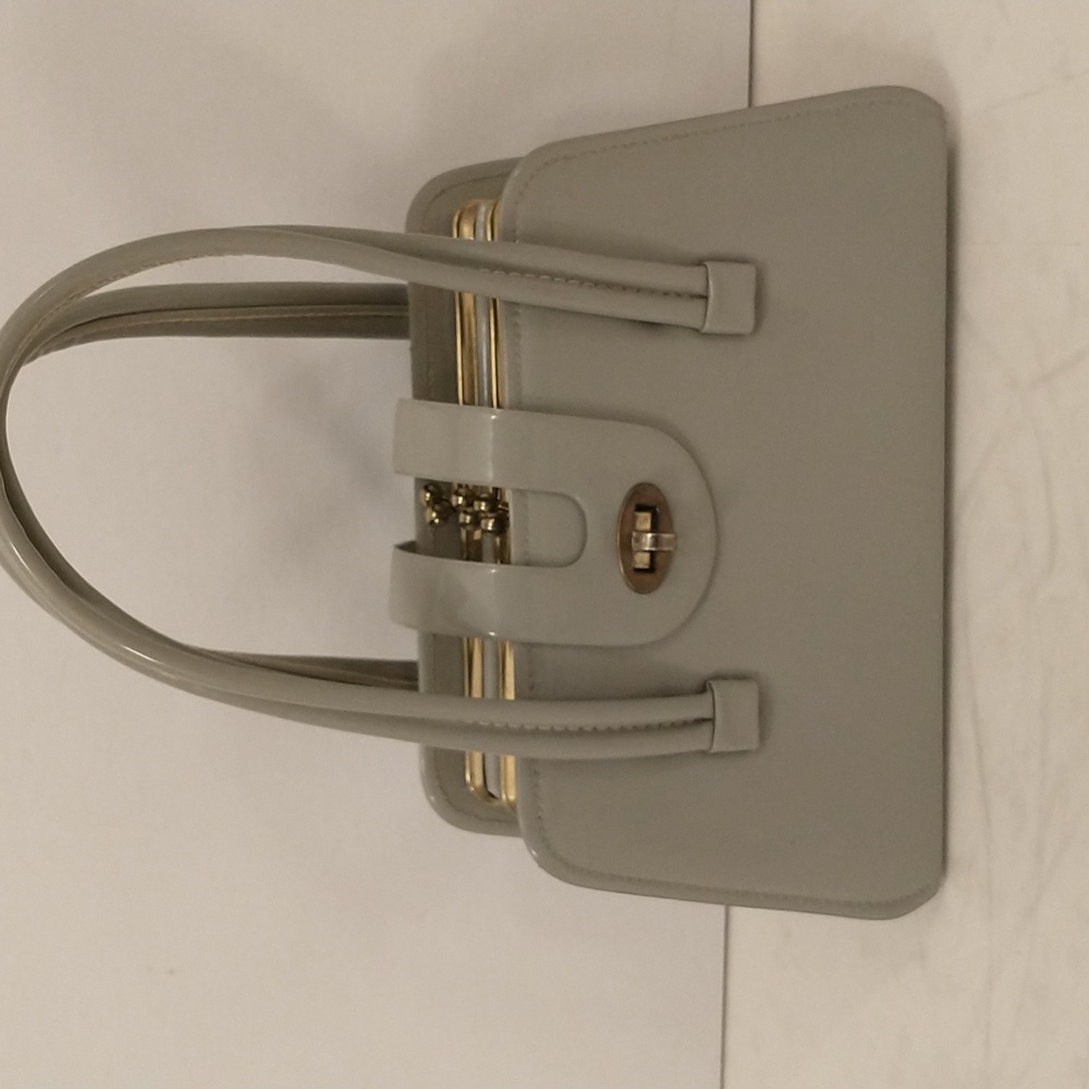 50s Vintage Purse Grey Vinyl 3 Compartment Handbag Quintessential Fifties Bag